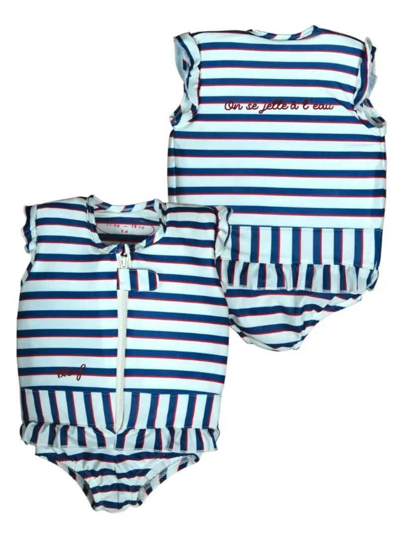 Maillot de Bain Neo Enfant avec Flotteurs Accessoire de Natation Fille Blanc Bleu