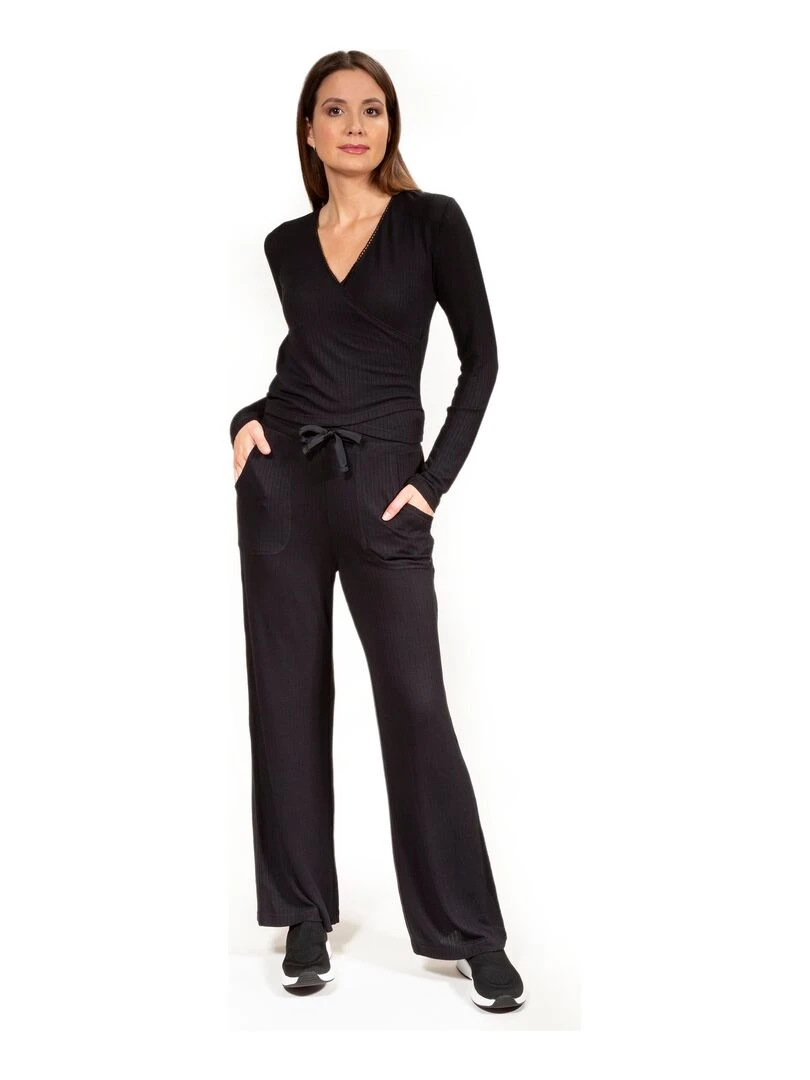 Ensemble Homewear T shirt cache cœur et pantalon large Noir Noir
