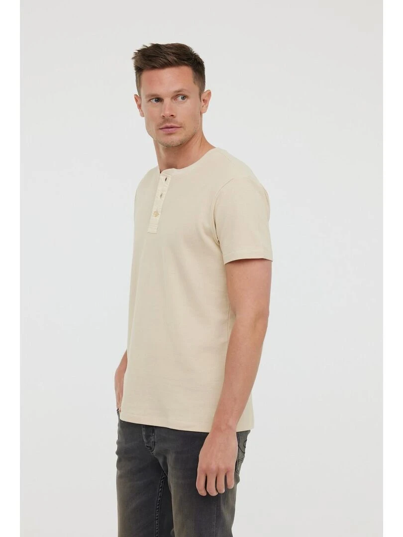 Lee Cooper T Shirt manches courtes coton slim AZZO MC Beige