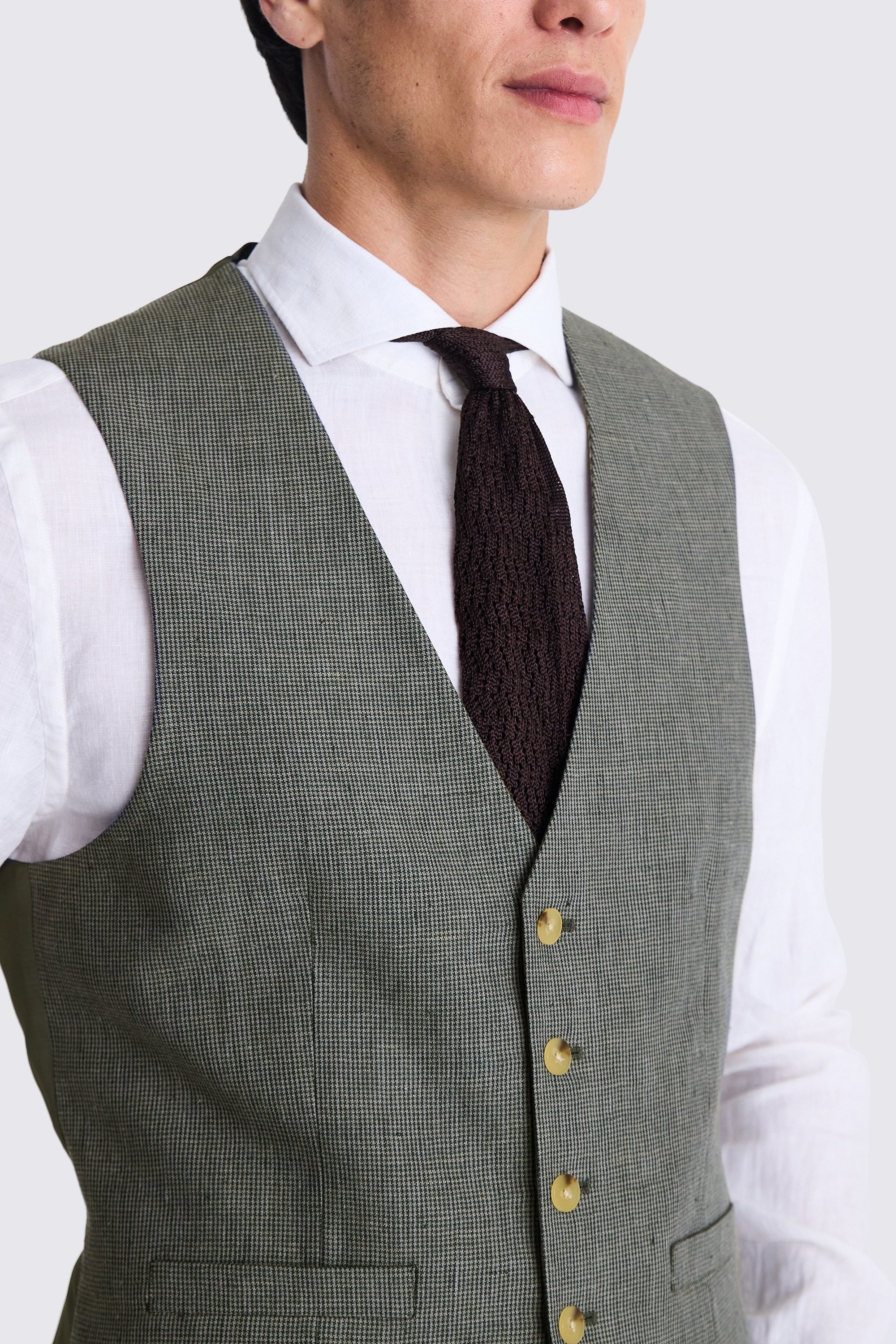Slim Fit Green Puppytooth Linen Waistcoat    Buy Online at Moss
