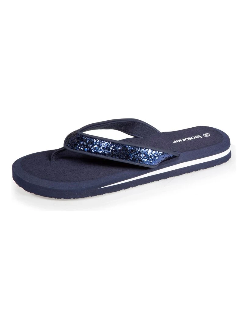 Tongs Femme unie à perles yoga confort Marine Bleu marine