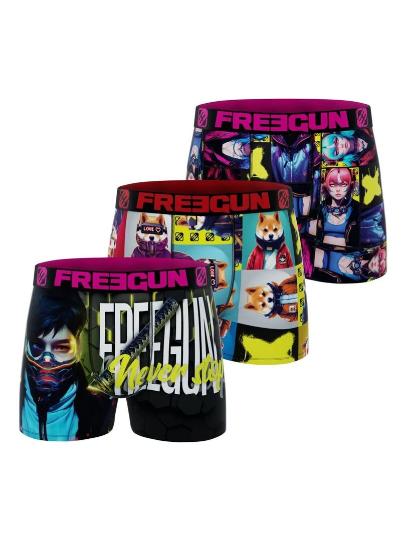 Lot de 3 boxers enfant Manga Cyber Freegun Rose