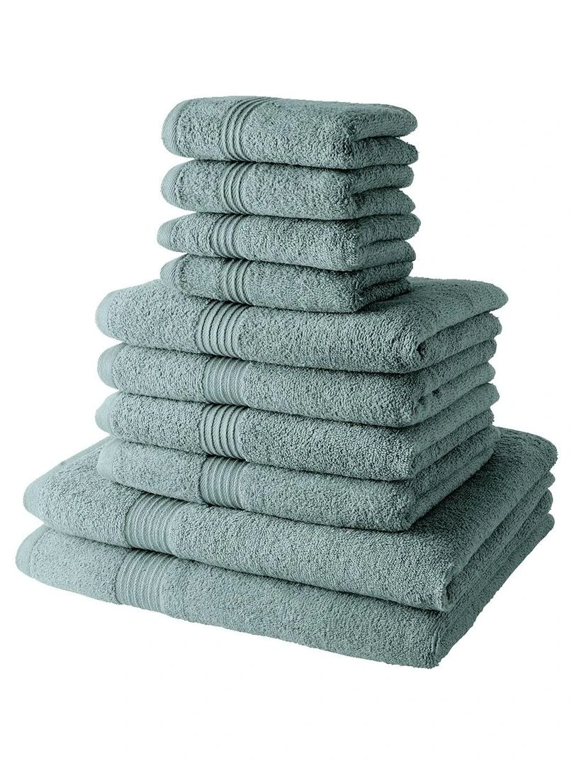 Lot de 4 serviettes invité + 4 serviettes de bain + 2 draps de bain coton uni ESSENTIAL Vert