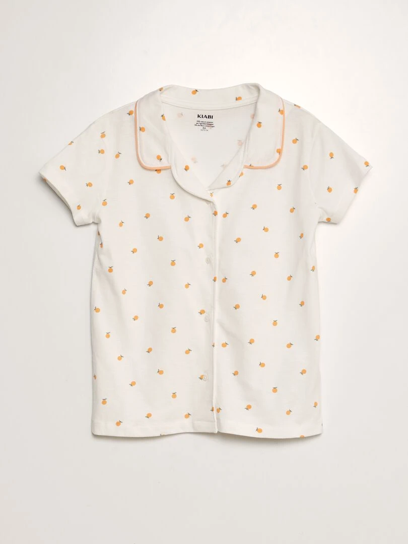 Pyjama court chemise + short à motif   Blanc