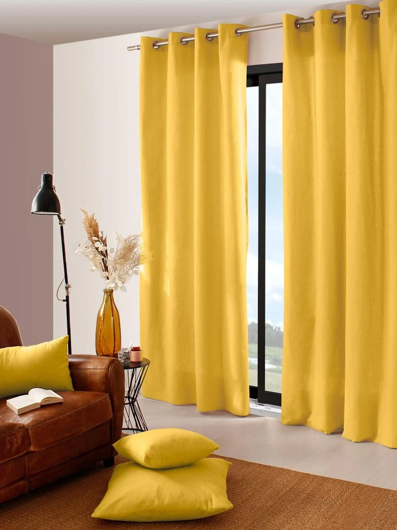 Rideau coloré en pur coton 8 œillets Jaune