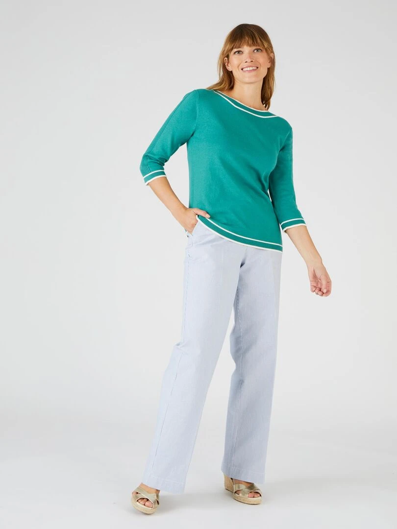 Pull rayures et côtes Damart Blanc Vert