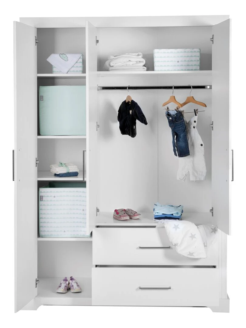ROBA Armoire "Maxi" – 3 portes et 2 tiroirs – style maison de campagne Blanc