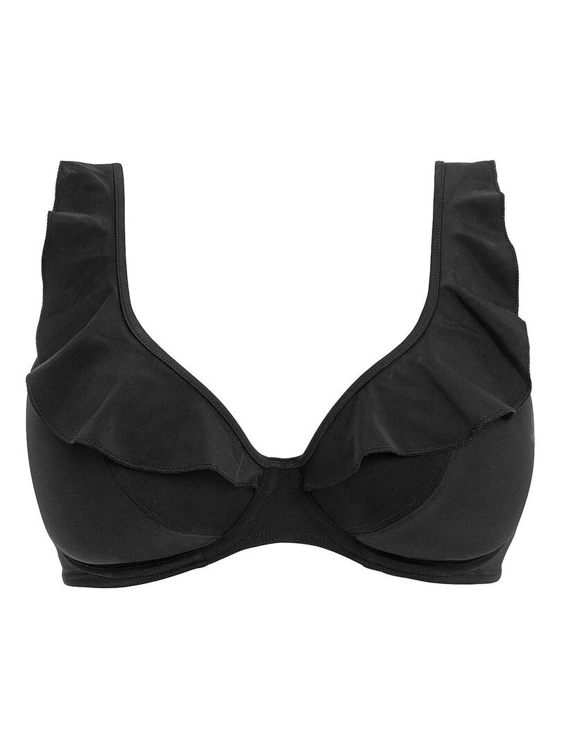 Haut de maillot uni décolleté plongeant à volant Jewel cove   Noir