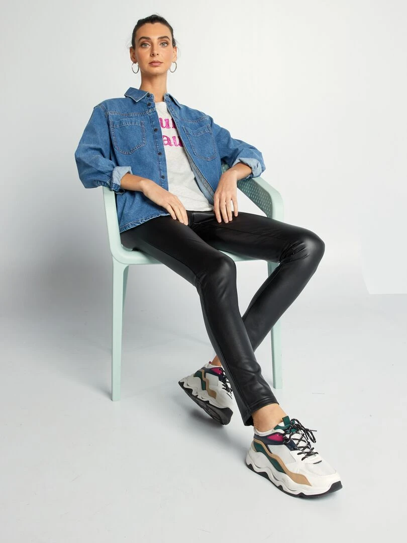 Legging en simili taille haute noir