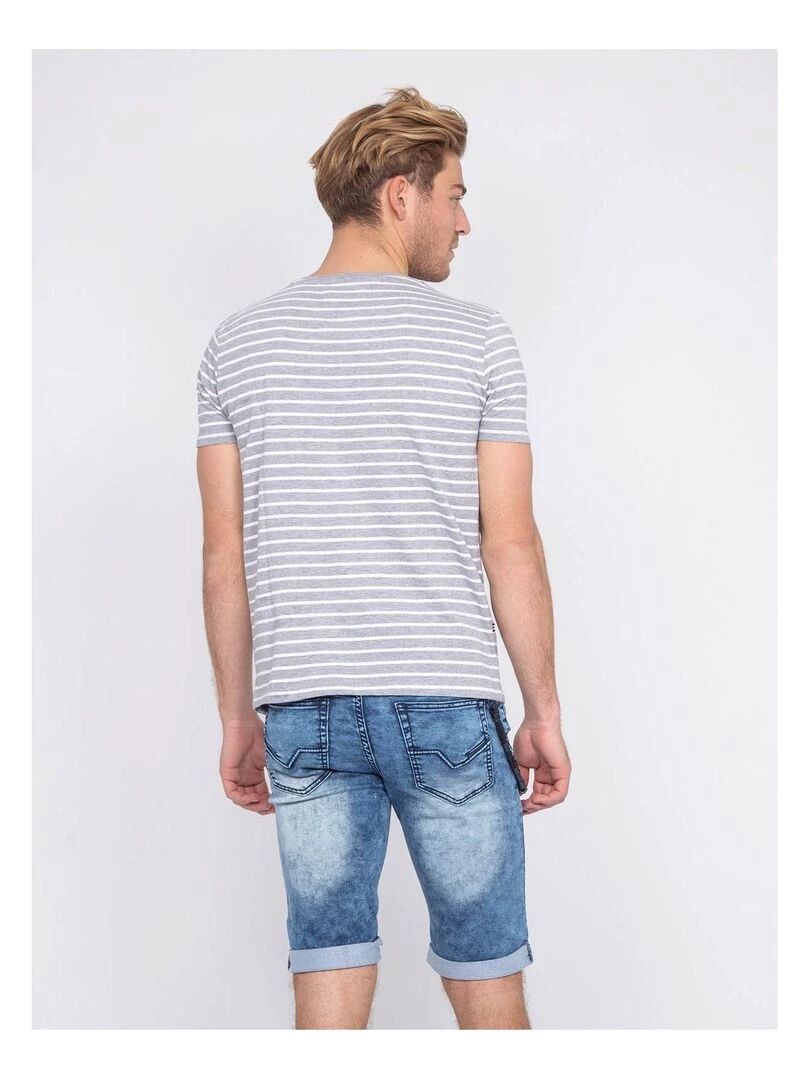 T shirt col rond pur coton rayé NORWICO   Gris