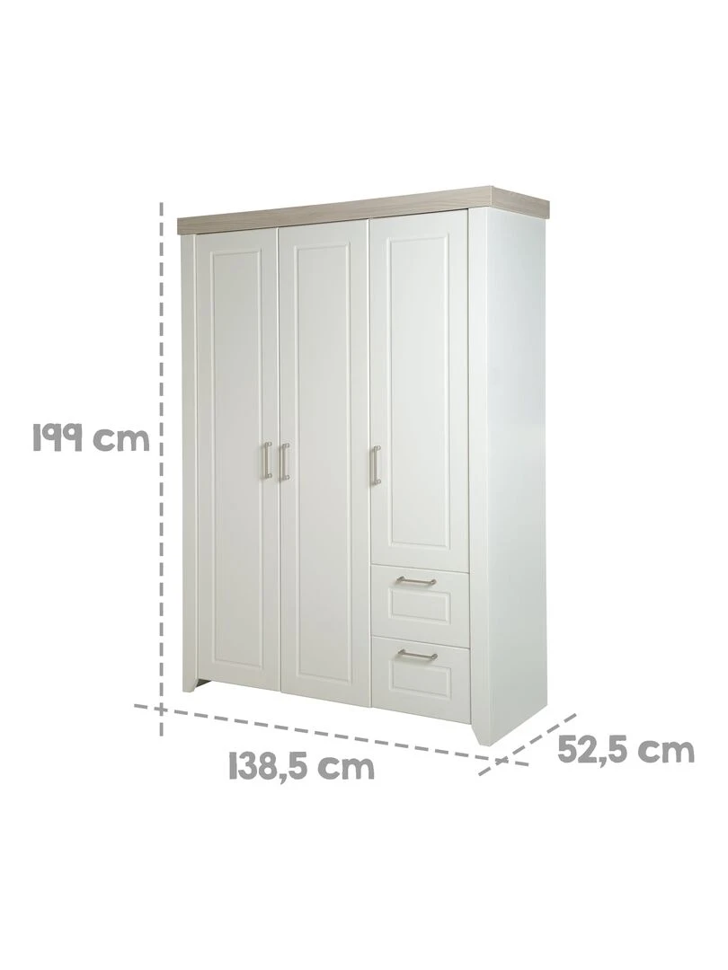 ROBA Armoire "Felicia" 3 portes et 2 tiroirs – style maison de campagne moderne   Blanc