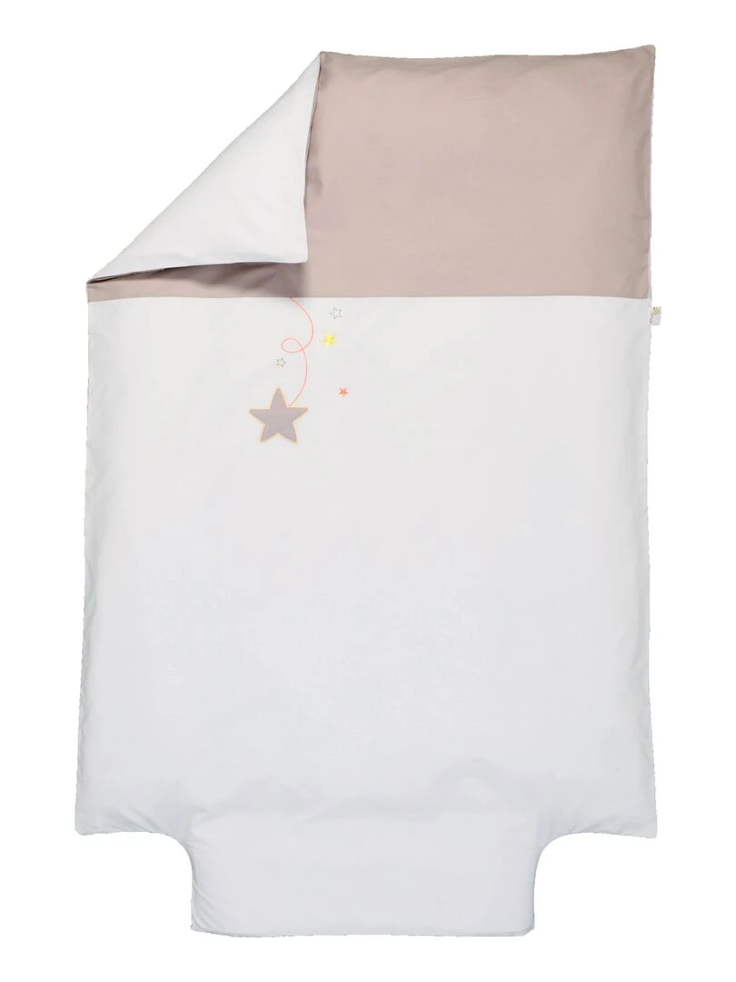 Housse de couette brodée 100x140 cm 100% coton bio 'P'tit Basile' Gris perle