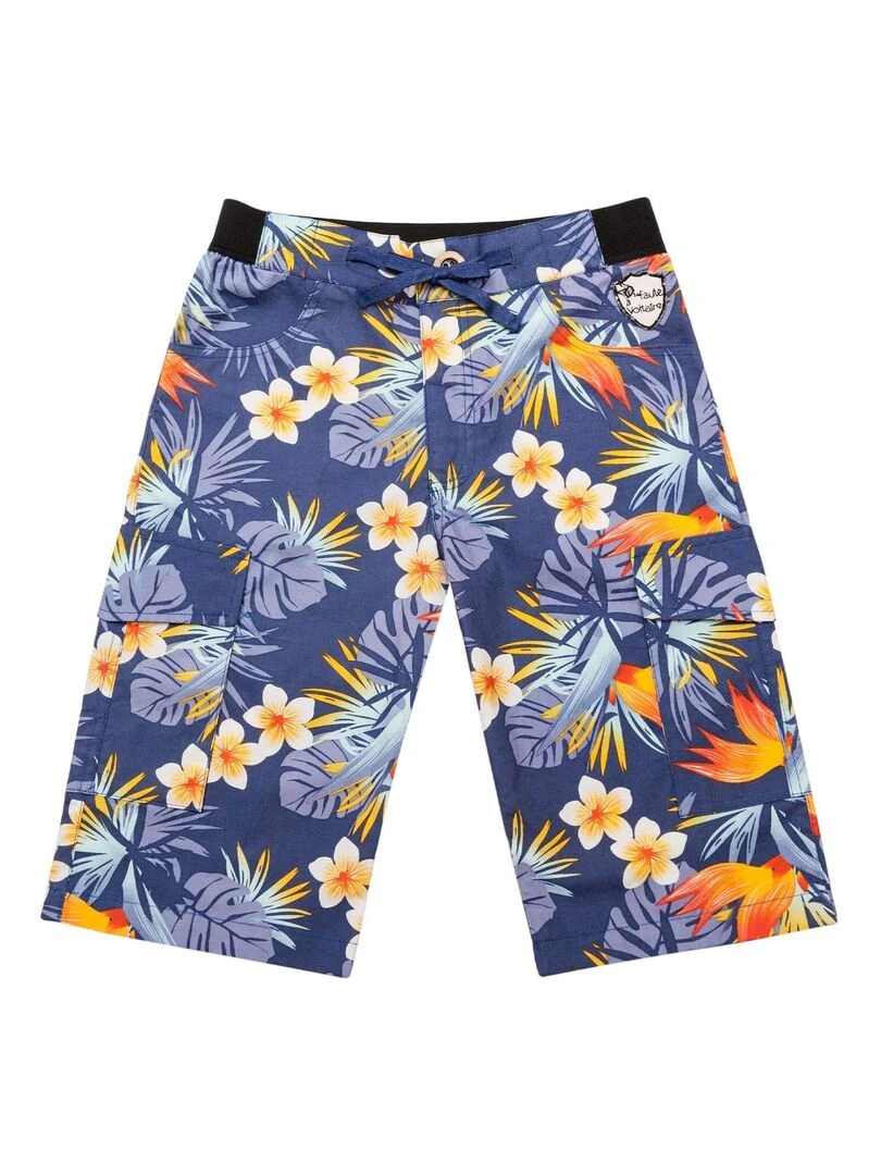 Short Bermuda Garçon Bleu Fleurs Hawaï ARCACHON 'LA FAUTE A VOLTAIRE' Bleu Jaune Blanc