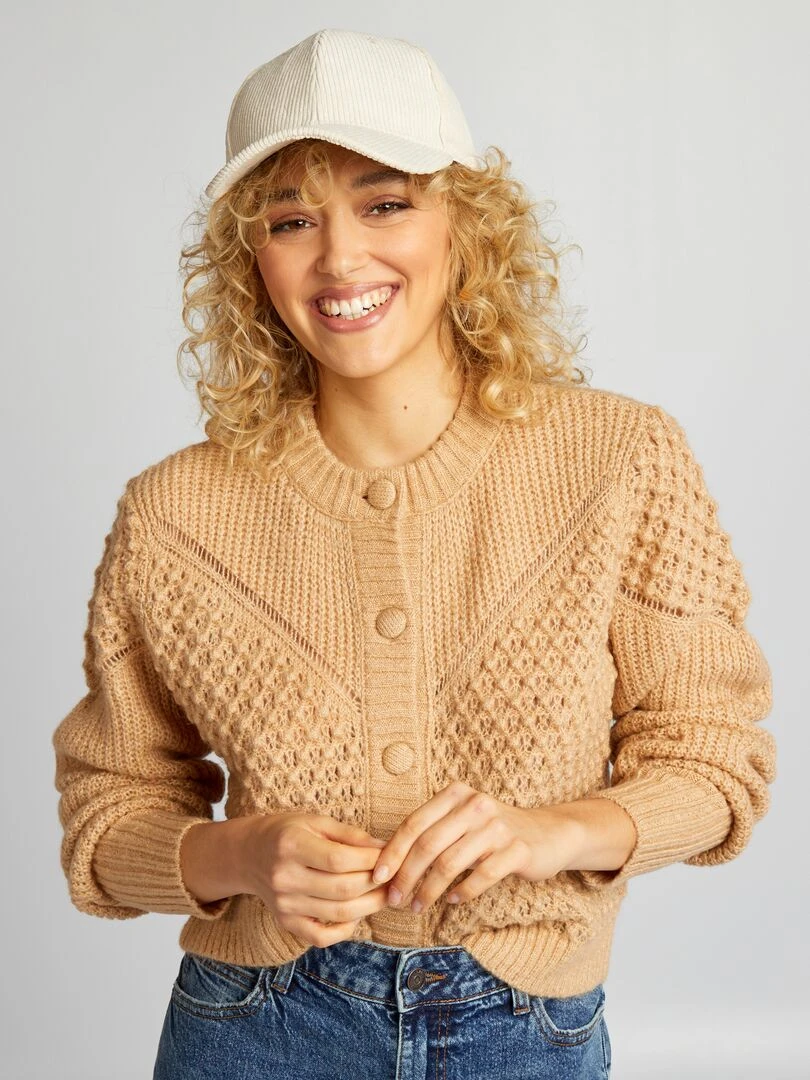 Gilet en maille mousse et fantaisie   Beige