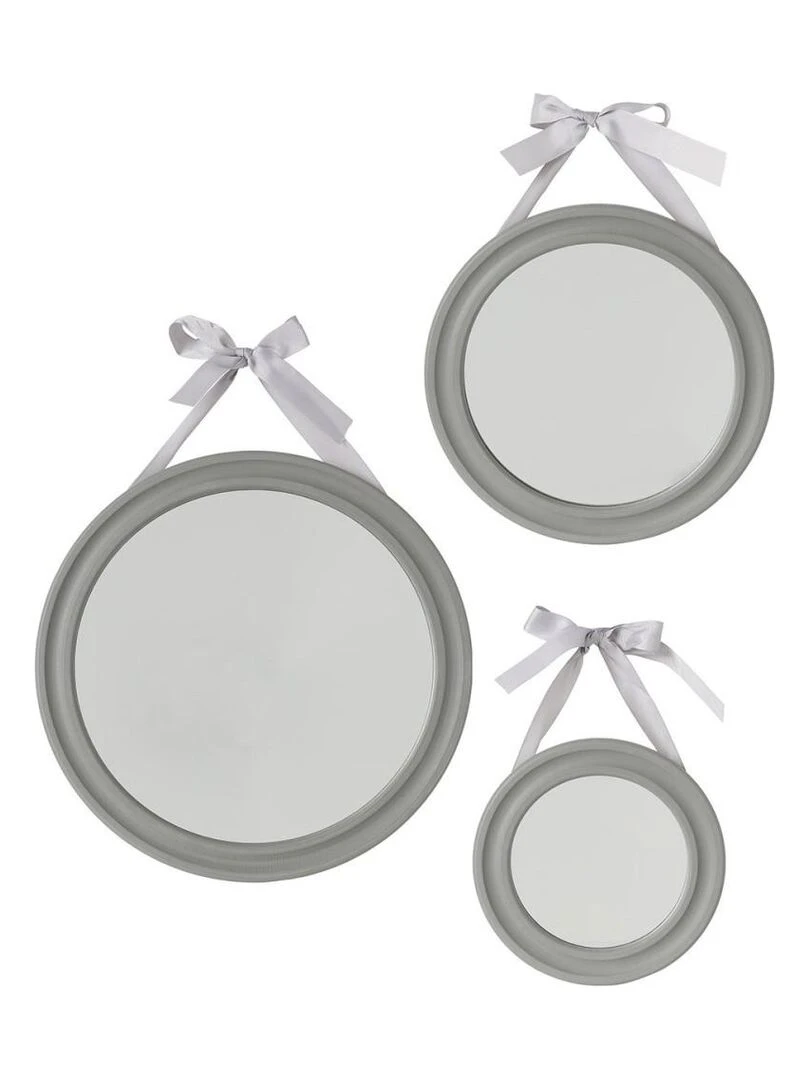 Lot de 3 miroirs ronds ruban Alexia gris Gris