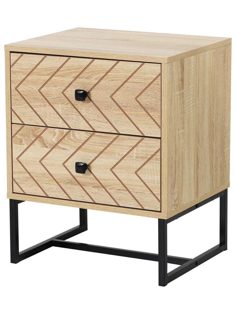 Table de chevet 2 tiroirs style graphique Beige