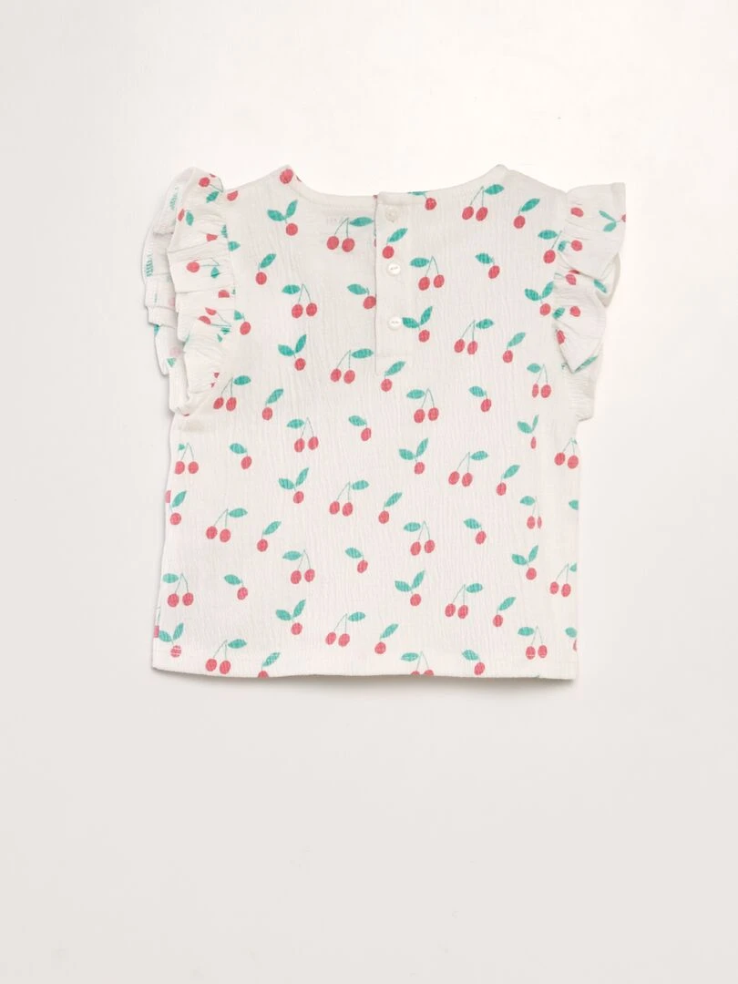 Tee shirt imprimé manches volantées   Blanc cerise