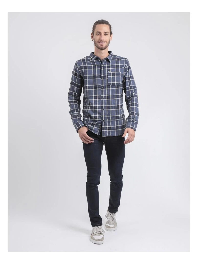 Chemise manches longues carreaux TADULOR   Bleu marine