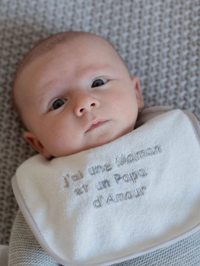 Lot de 7 bavoirs de naissance à velcro Maman et papa d'amour Vert