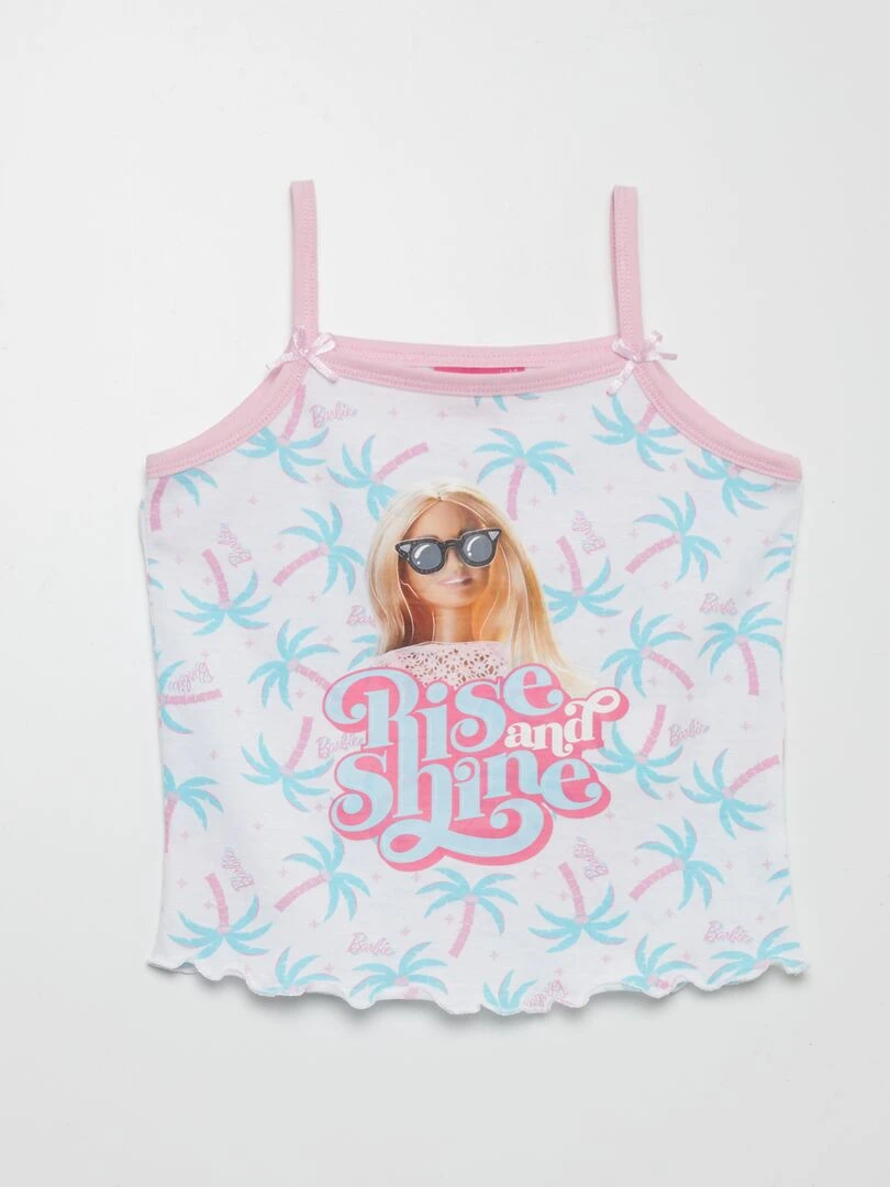 Pyjama court 'Barbie'   2 pièces   Blanc/bleu/rose