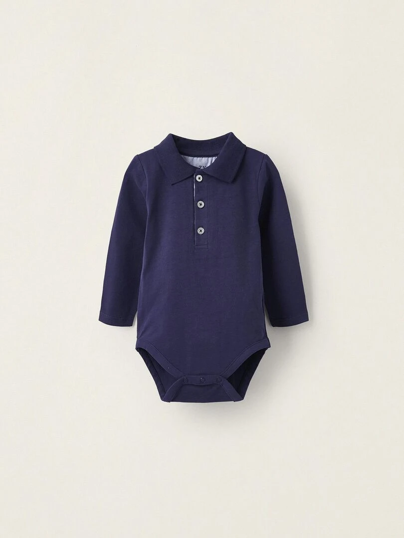 Body Polo en Coton pour Nouveau né manches longues BALMORAL'S AFTERNOONS Bleu foncé