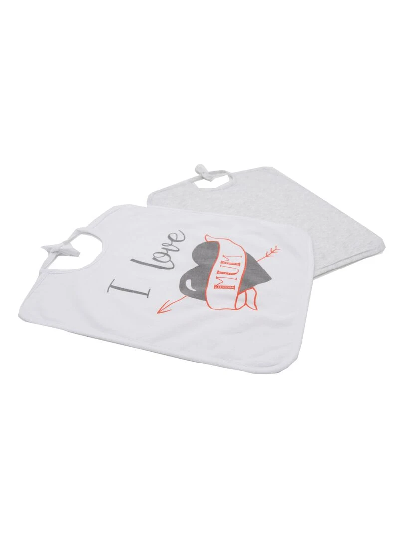 Lot de 2 bavoirs I love mum 6 mois Blanc