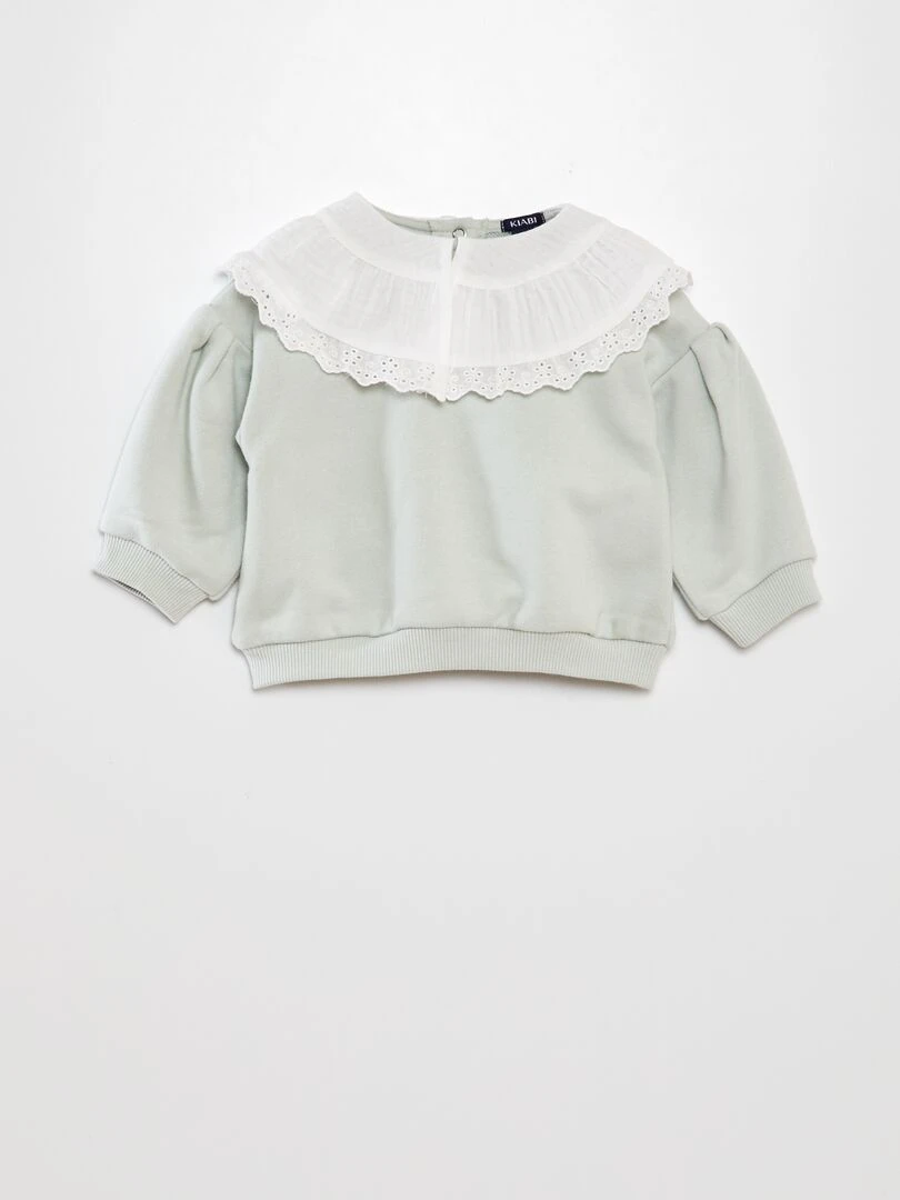 Sweat avec large col en gaze de coton + broderies Smoke