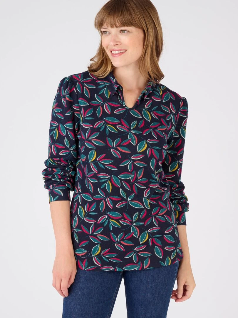 T shirt maille grattée imprimée Damart Bleu marine