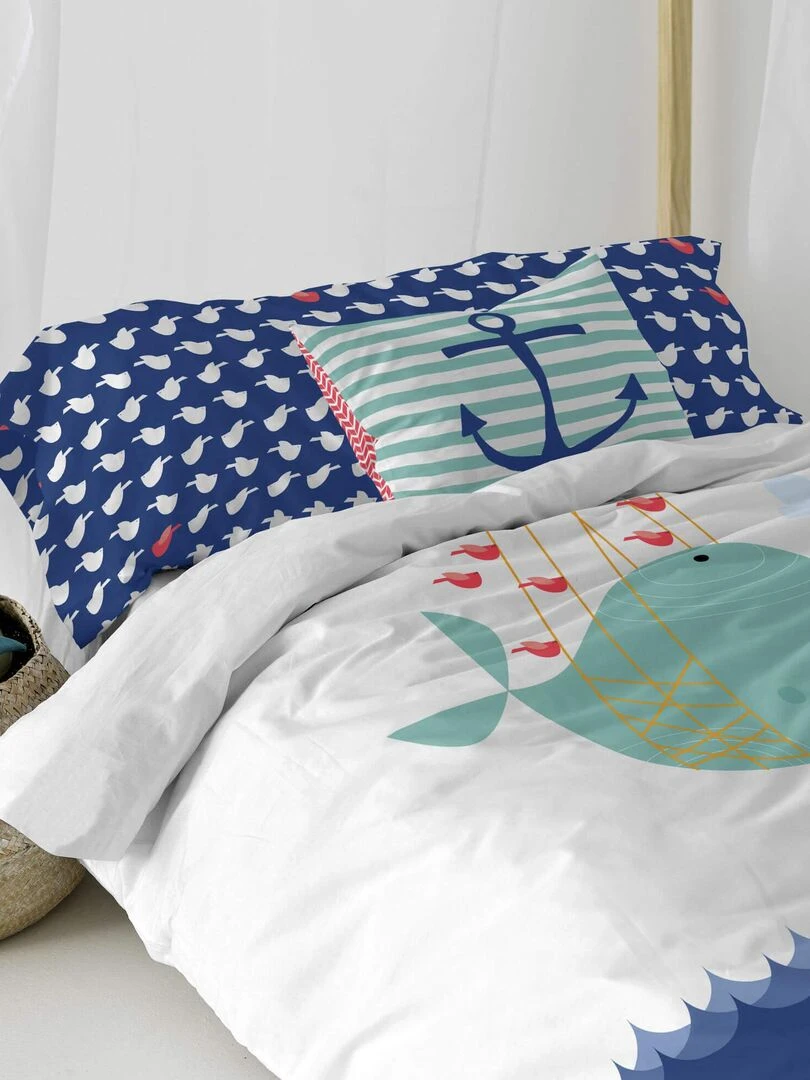 Housse de coussin Whale "Happyfriday"   Blanc