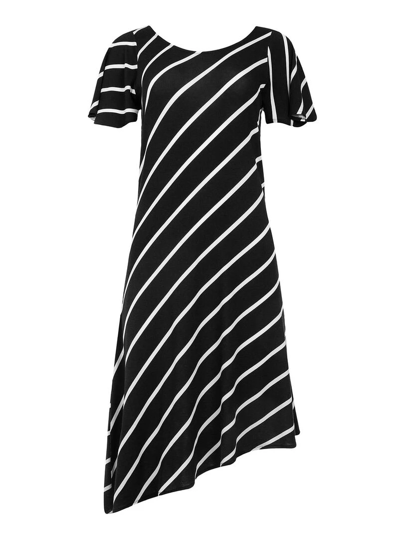 Robe estivale asymétrique manches courtes Rhodes   Noir