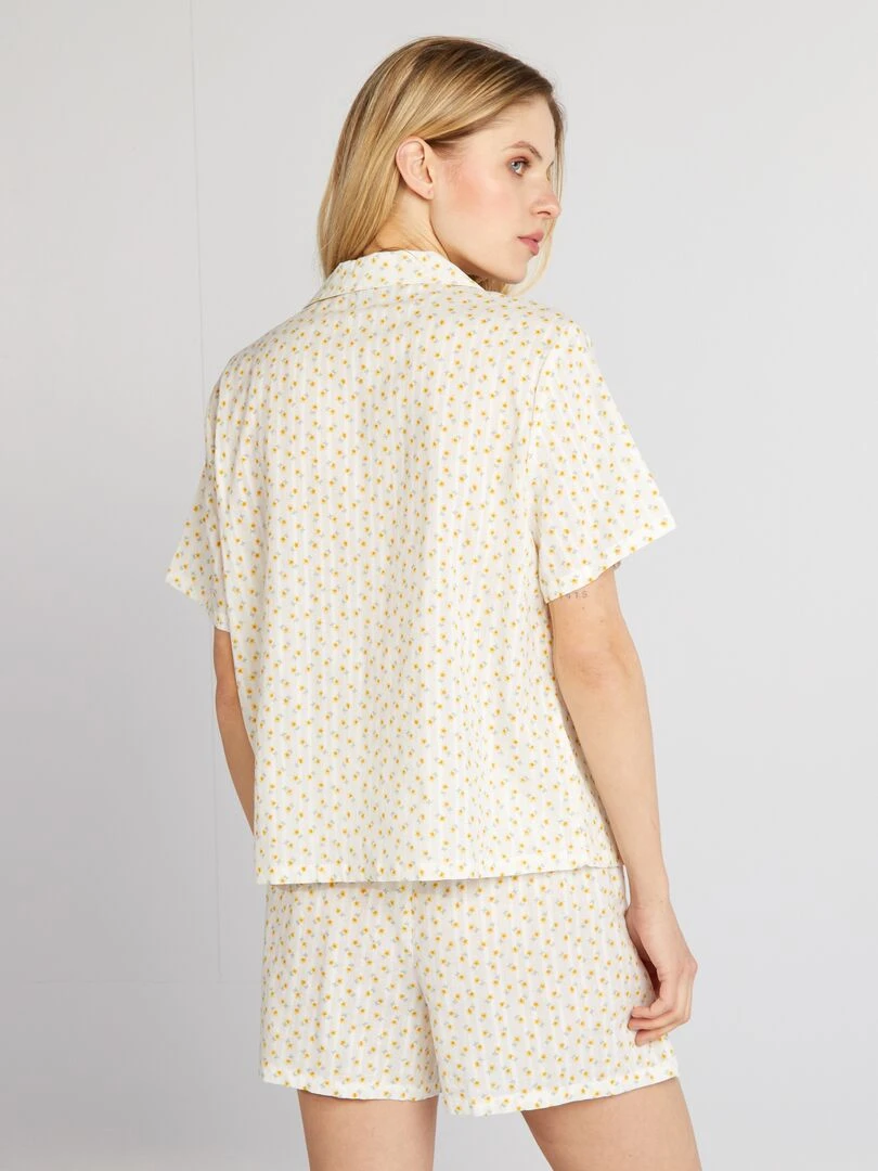 Pyjama court chemise short 2 pièces Blanc/jaune