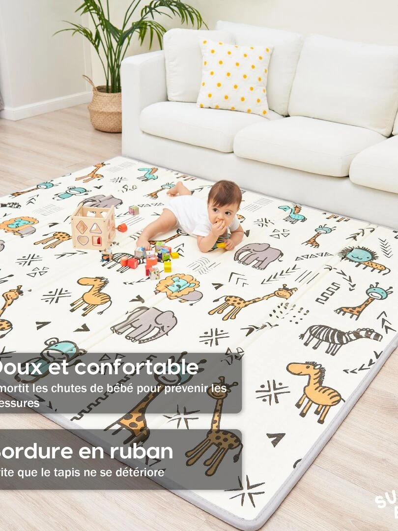 Tapis de Jeu en mousse  épais et pliable pour enfants   FOX XL   SUPERBE BEBE   Blanc Jaune Blanc