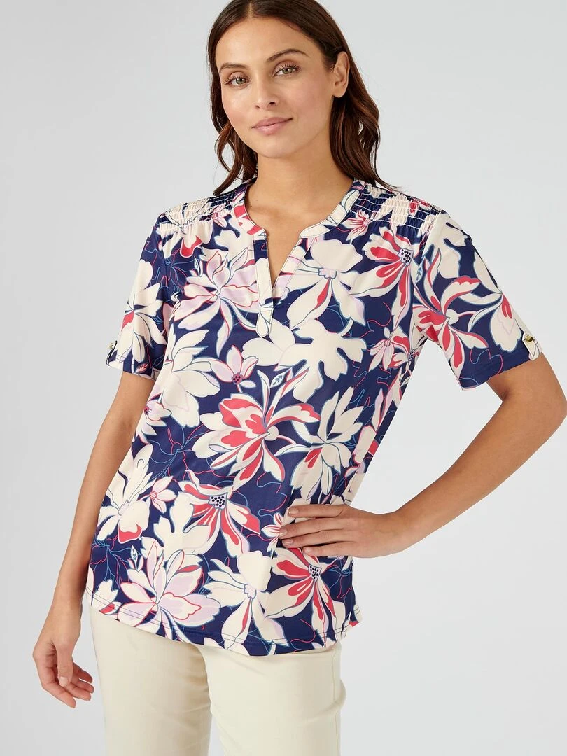Tee shirt en crêpe imprimé. Damart Bleu marine