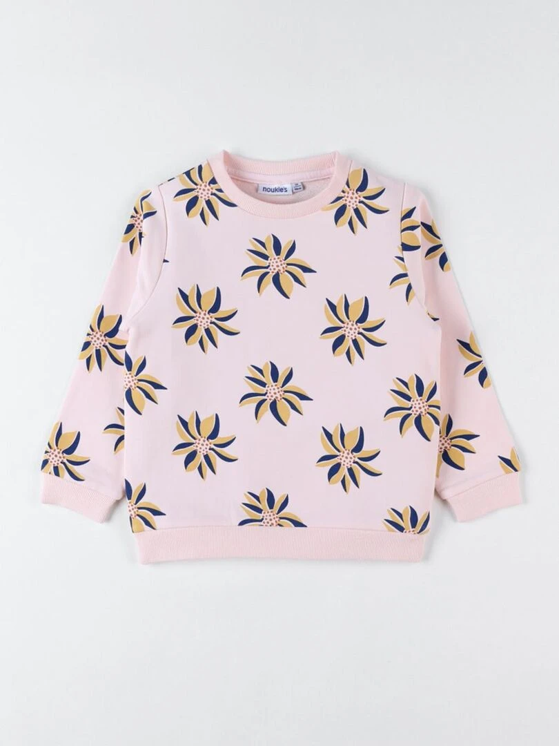Sweat fleuri en molleton  clair   Rose