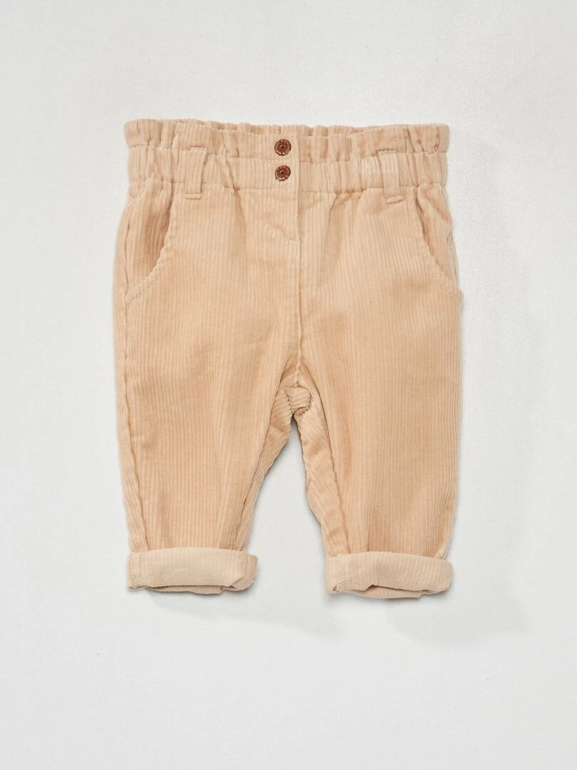 Pantalon paperbag en velours côtelé Beige
