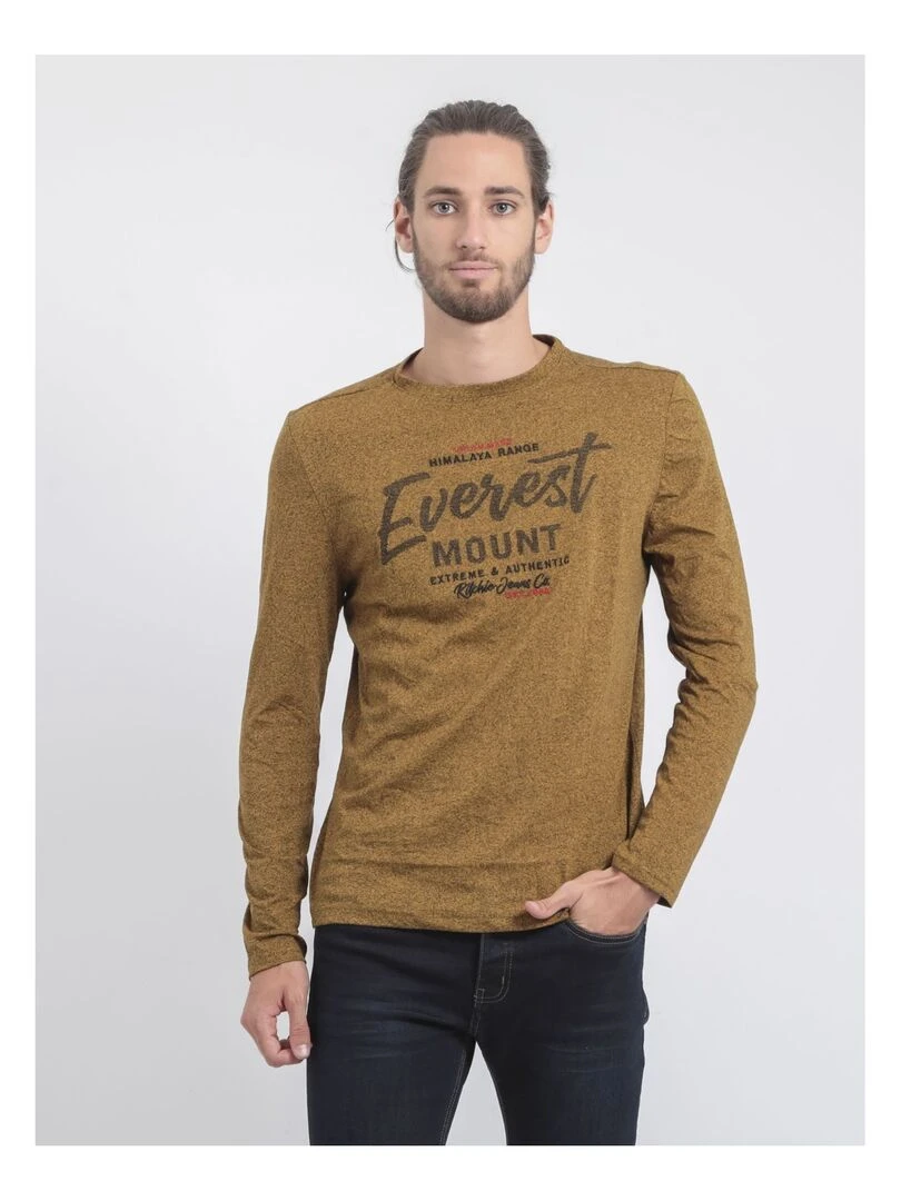 T shirt manches longues col rond pur coton JAMACLOU Moutarde