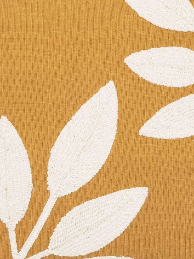Coussin brodé au style végétal Jaune