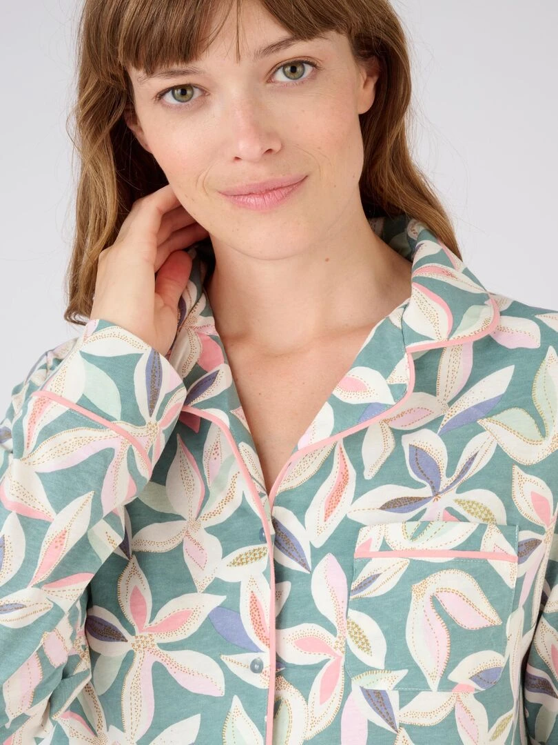 Pyjama boutonné maille jersey Damart Vert chèvrefeuille