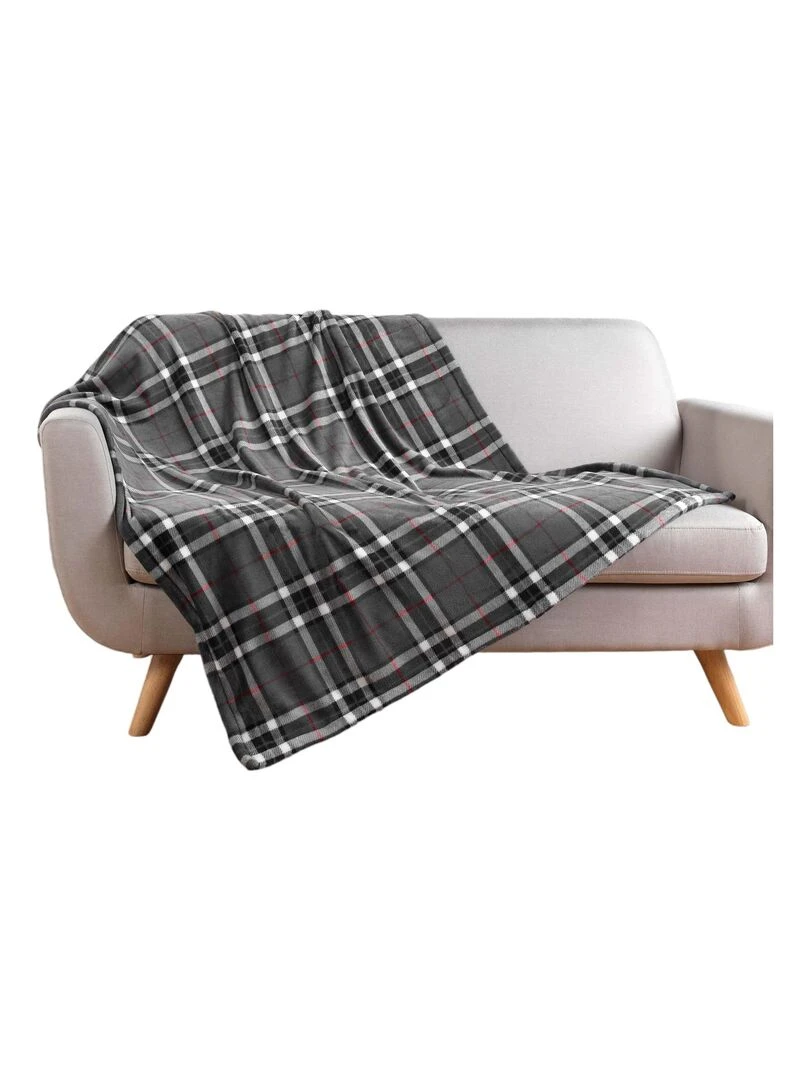 Plaid flanelle + poche pour pieds 125 x 150 cm Scottish Gris