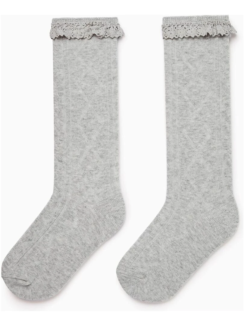 Chaussettes Hautes en Coton avec Dentelle Fille ESSENTIALS LINE Gris clair