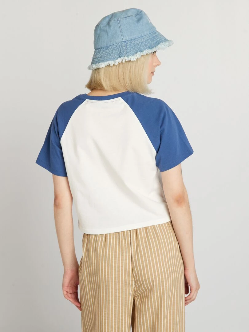 T shirt court à manches raglan   Blanc/bleu