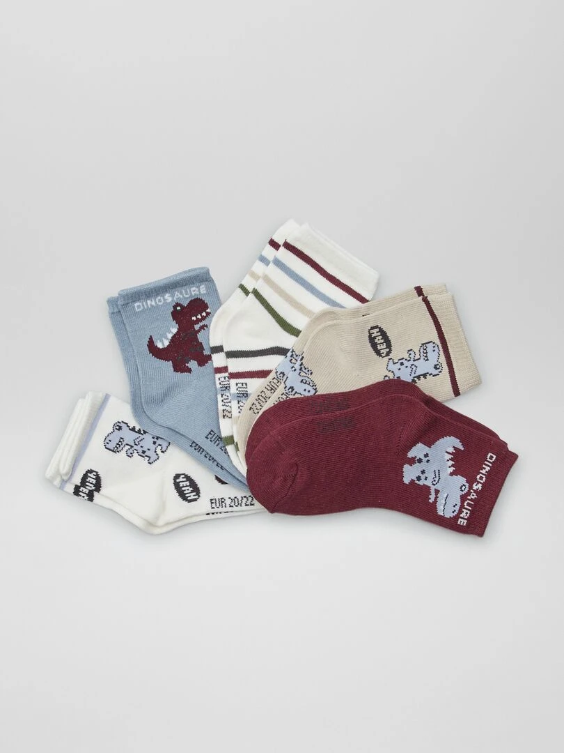 Lot de 5 paires de chaussettes Marron/bleu/beige/rouge