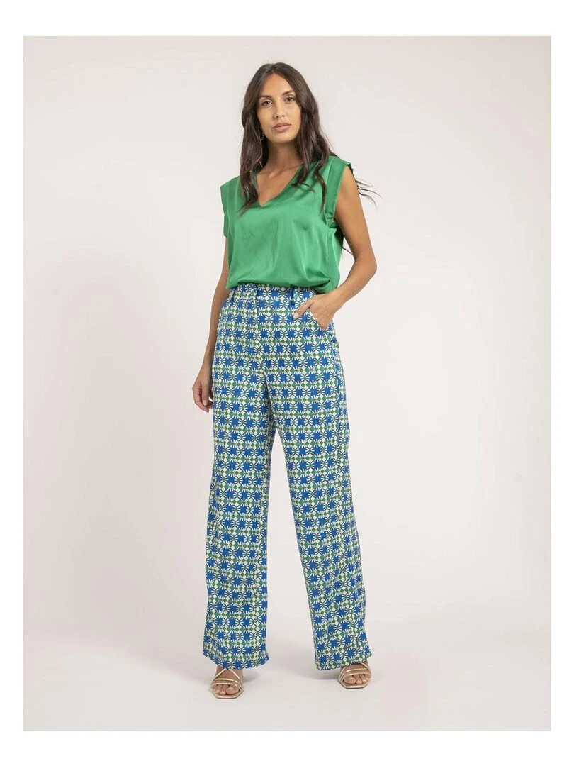 Top col V satin FIKA   Vert