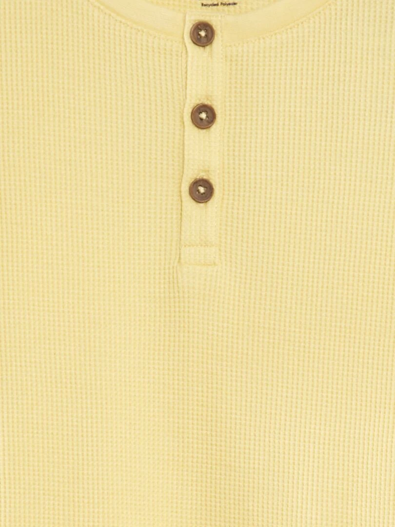 T shirt texturé à col tunisien   Jaune