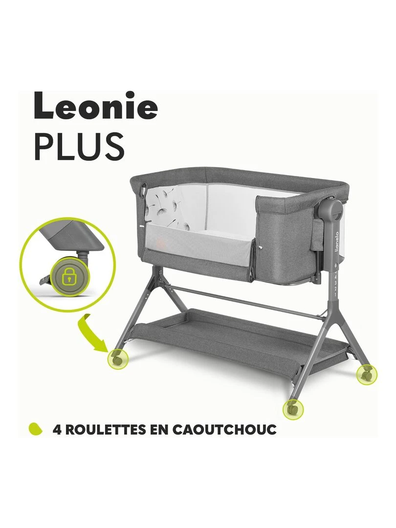 LIONELO Leonie Plus   Lit cododo 3en1 avec matelas   0 9 kg   Hauteur et inclinaison réglables   Gris