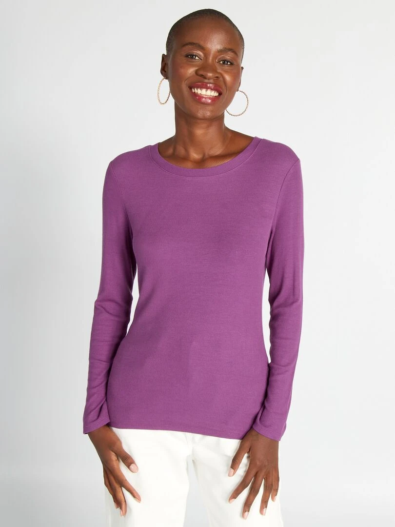 T shirt en maille côtelée stretch   Violet