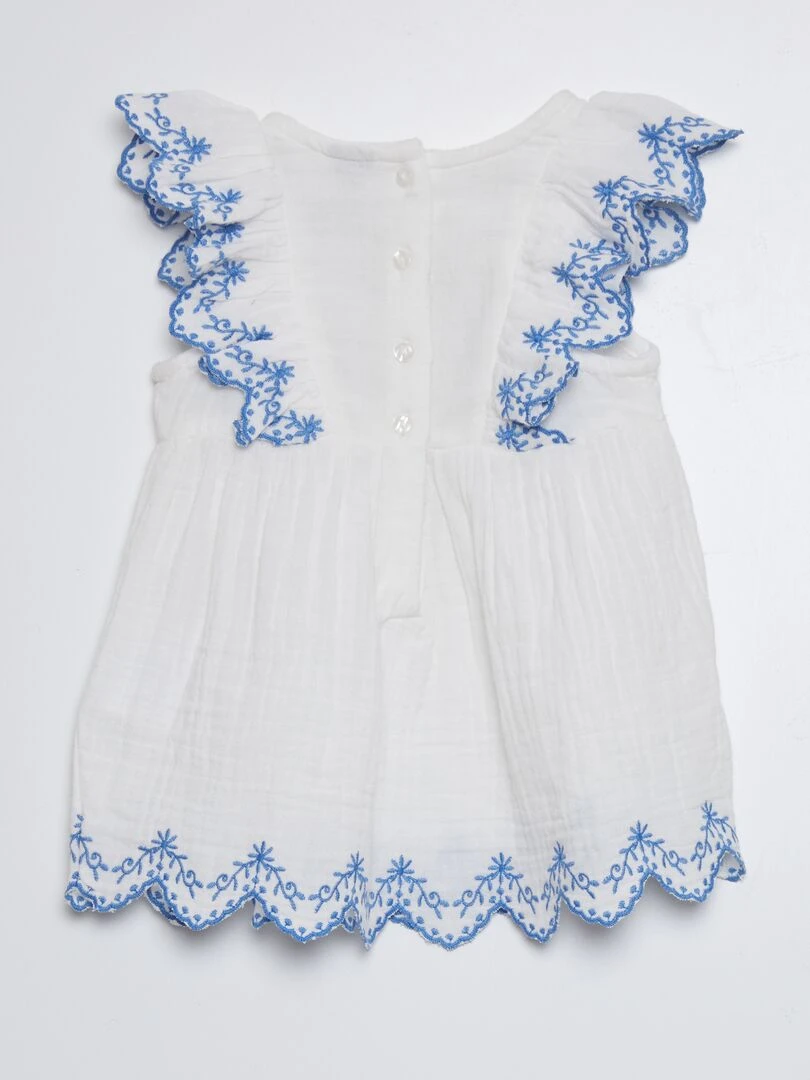 Robe en gaze de coton Blanc/Blue