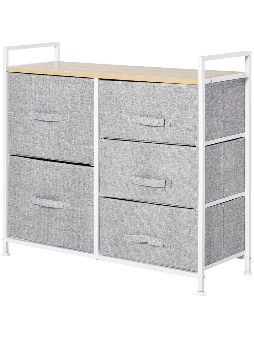 Commode Meuble de Rangement 5 Tiroirs Amovibles pour Chambre Salon Cuisine 83 x 29 x 77 cm Gris Gris