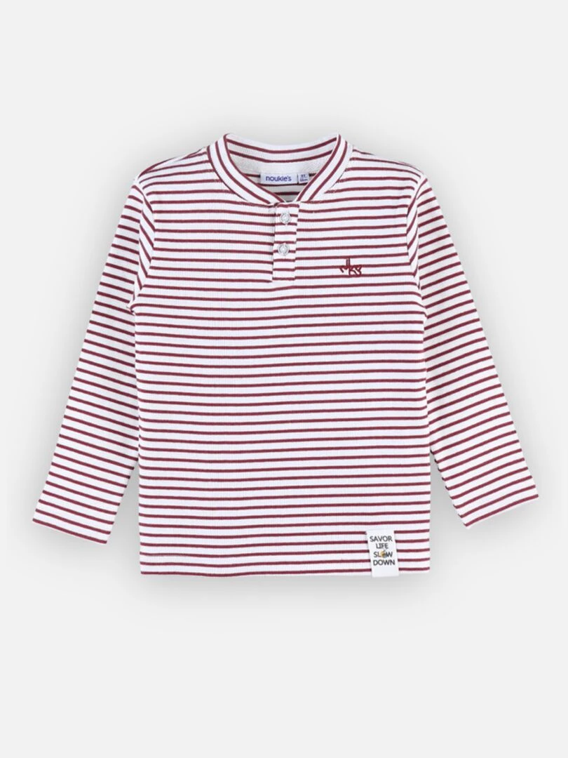 T shirt henley longues manches rayé  écru/rouge brique   Noukie's   Blanc