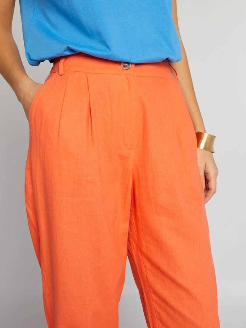 Pantalon carotte en lin   Orange